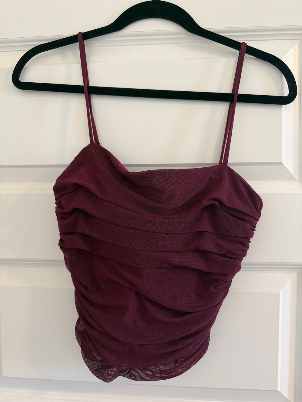 Express Ruched Spaghetti Strap Camisole in Burgundy